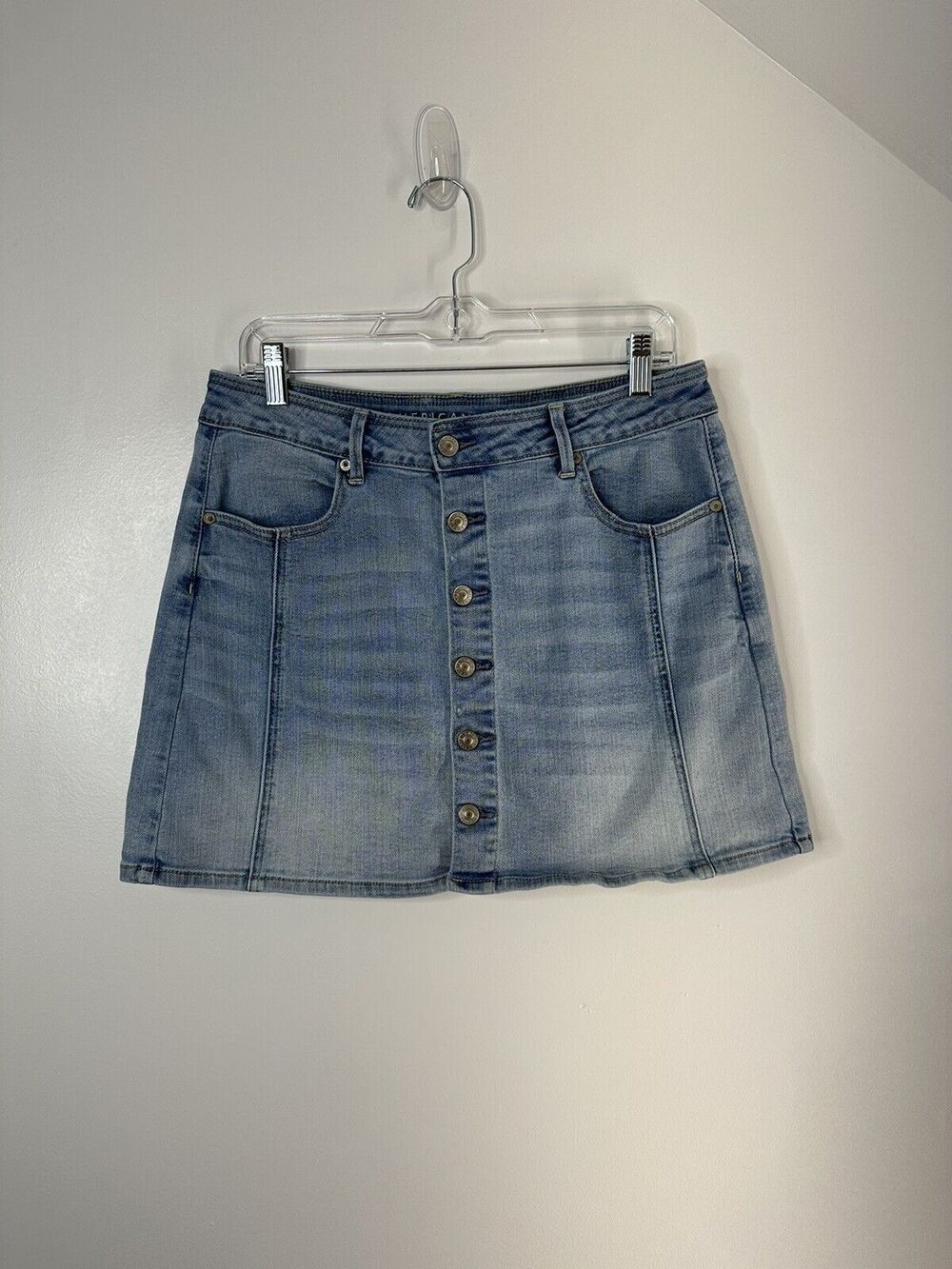 American Eagle Skirt Womens 12 Hi-Rise A-Line Denim Button Front Light Wash Blue
